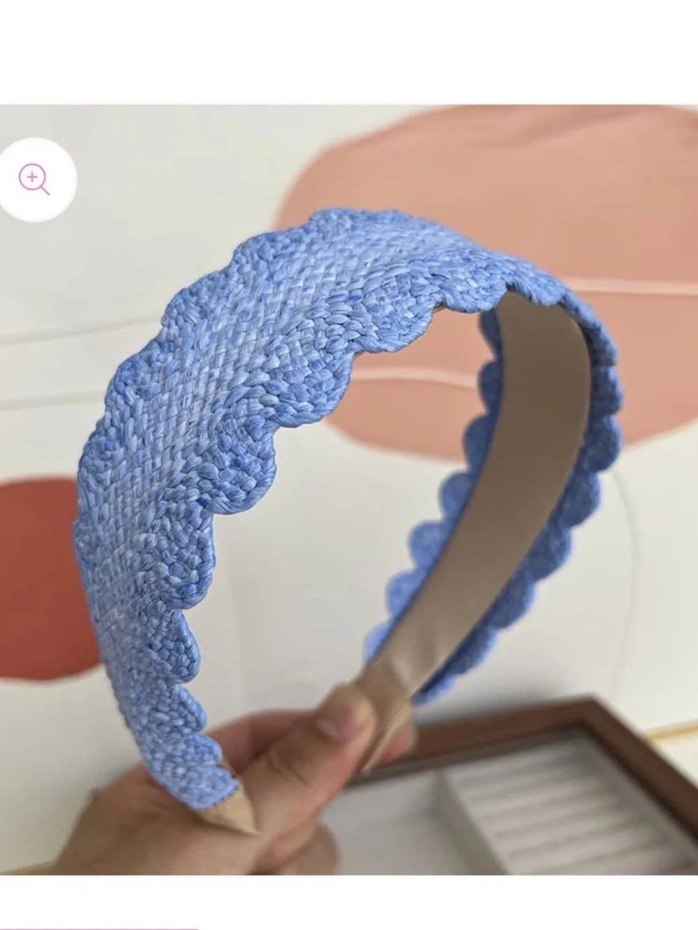Scalloped Woven Headband in Light Blue